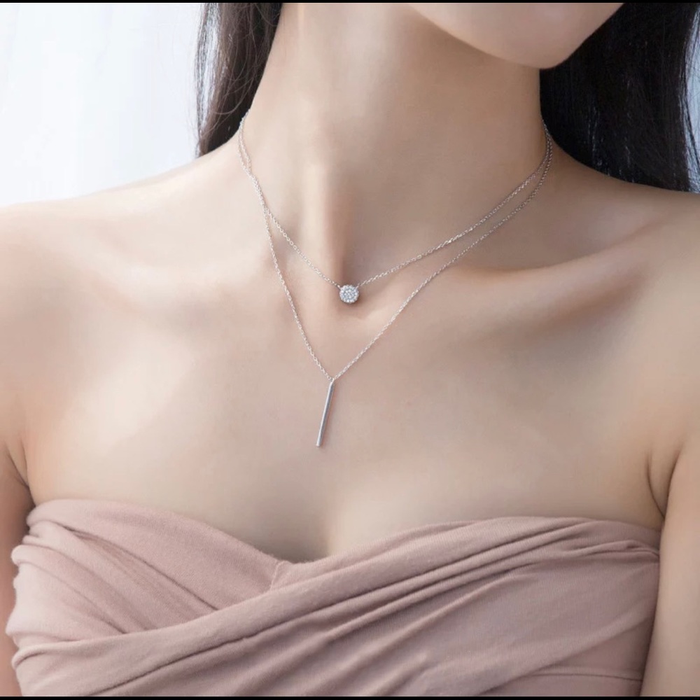 New 925 Sterling Silver Double Layer Necklace - Picture 5 of 7